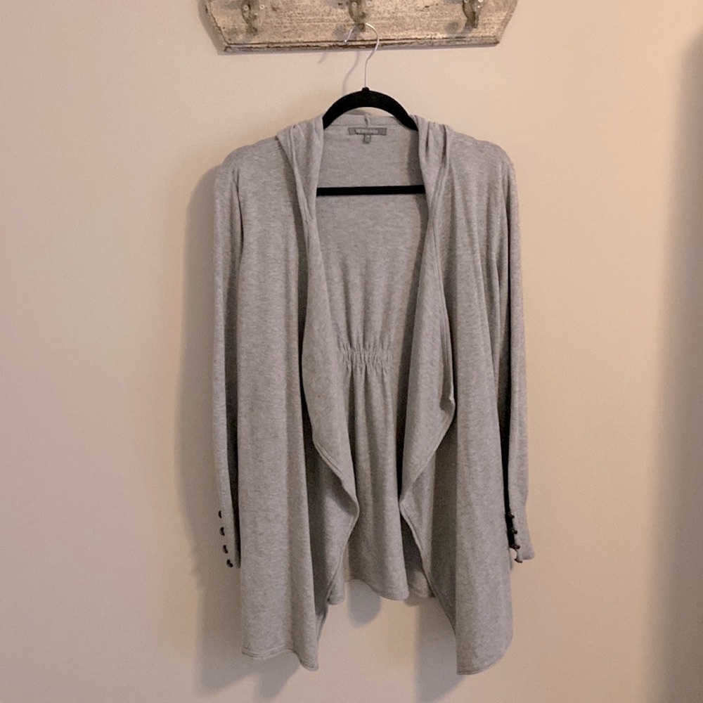 Retro-ology Gray Open Front Sweater with Hood